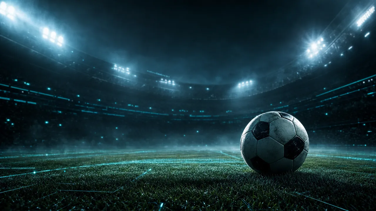 Estadio de fútbol iluminado de noche