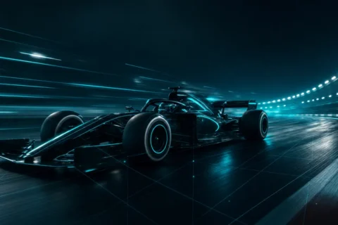 Coche de carreras en circuito nocturno