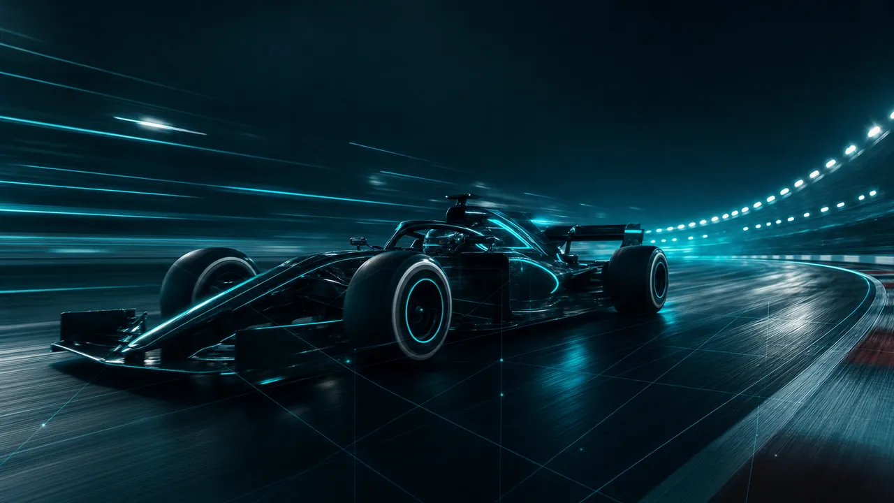 Coche de carreras en circuito nocturno